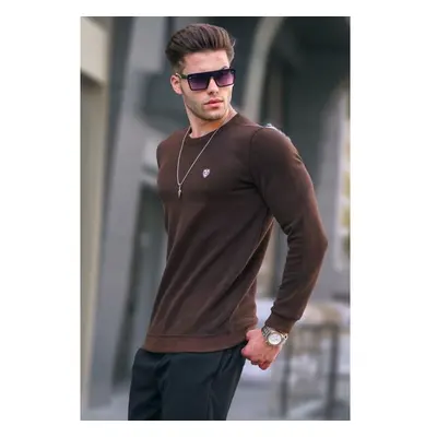 Madmext Dark Brown Crew Neck Regular Fit Basic Sweatshirt 5799 99789915