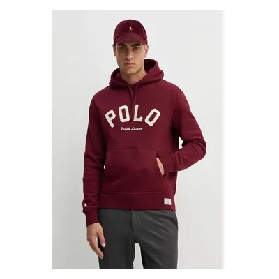 Mikina Polo Ralph Lauren pánská, vínová barva, s kapucí, s potiskem, 99211443