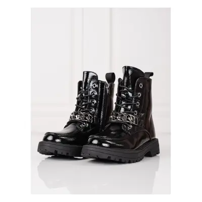 Black lace-up girl ankle boots Shelvt 91330538