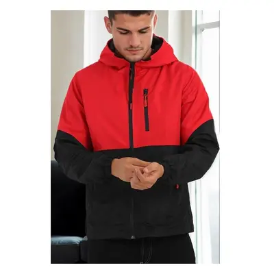 23691 Dewberry Two Color Hooded Mens Sports Coat-RED-BLACK 100282274