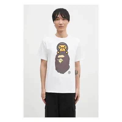 Bavlněné tričko A Bathing Ape MILO ON APE HEAD TEE bílá barva, s 100028122