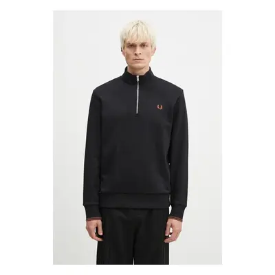 Bavlněná mikina Fred Perry Half Zip Sweatshirt pánská, černá barva, s 99247616