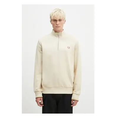 Bavlněná mikina Fred Perry Half Zip Sweatshirt pánská, béžová barva, 99247607