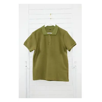 Trendyol Khaki Regular/Normal Cut Short Sleeve Textured Buttoned Polo 99808612