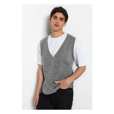 Trendyol Gray FL Mens Slim V-Neck Plain Knitwear Vest 99586778