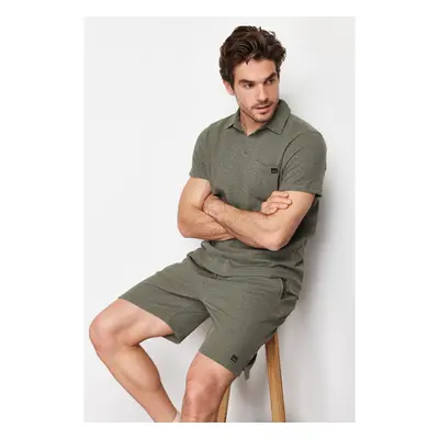 Trendyol Khaki Regular/Normal Cut Polo Collar Labeled T-Shirt Shorts 99791222