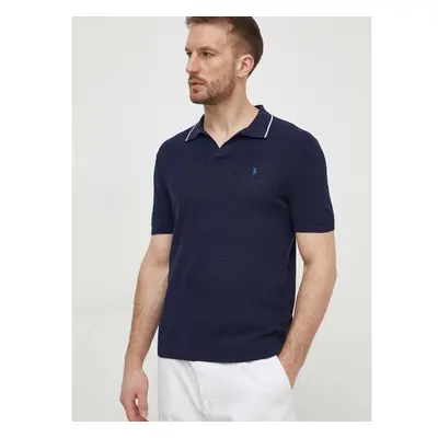 Polo tričko se lněnou směsí Polo Ralph Lauren tmavomodrá barva, 90369306