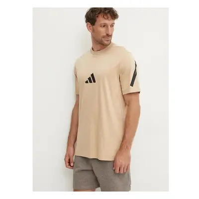 Bavlněné tričko adidas ZNE béžová barva, s potiskem, JF2453 99822225