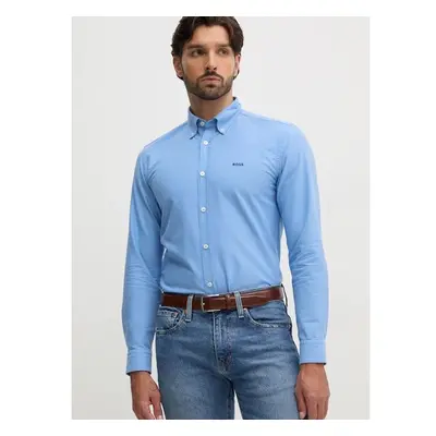 Bavlněná košile BOSS modrá barva, slim, s límečkem button-down, 99540615