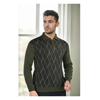 29477 Dewberry Zippered Polo Collar Mens Sweater-Khaki 99789024