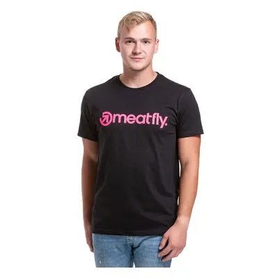 Meatfly pánské tričko s krátkým rukávem Joe Black/Pink Neon | Černá | 86664619