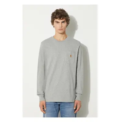 Bavlněné tričko s dlouhým rukávem Carhartt WIP Longsleeve Pocket šedá 99247488