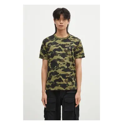 Bavlněné tričko A Bathing Ape 1ST CAMO ONE POINT TEE zelená barva, 100028145