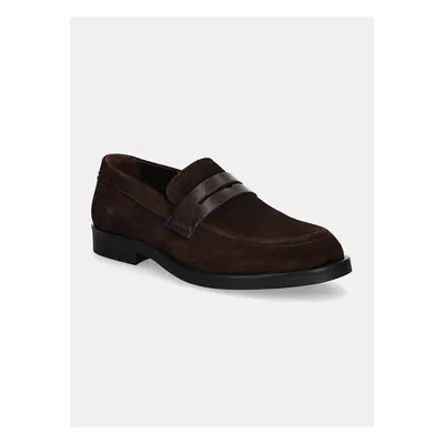 Semišové mokasíny Calvin Klein MOCCASIN SUE pánské, hnědá barva, 99233323