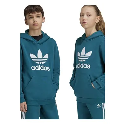 Dětská mikina adidas Originals TREFOIL HOODIE zelená barva, s kapucí, 95652525