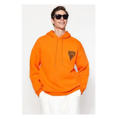 Trendyol Orange Hooded Oversize/Wide Cut College Printed Cotton Fleece 99790102