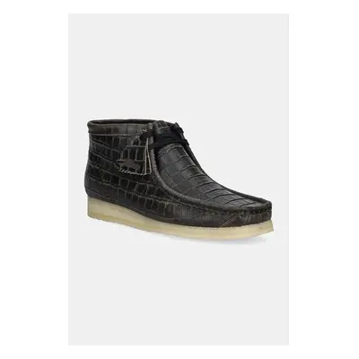 Kožené polobotky Clarks Originals Wallabee Boot pánské, černá barva, 100028237