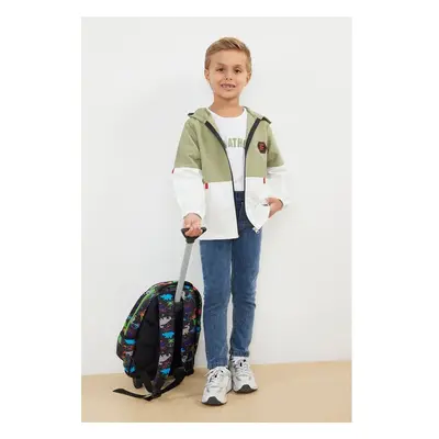 Trendyol Khaki 3-Piece Boy Printed Cardigan-T-shirt-Pants Set Cotton 99795150