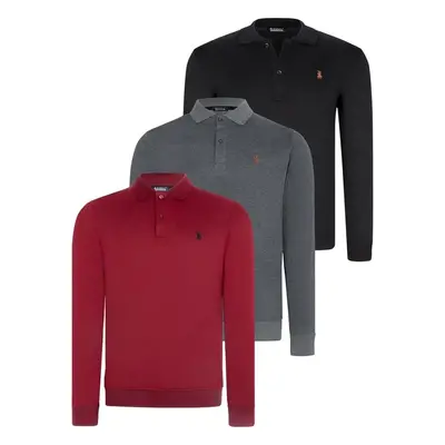 TRIPLE SET V4007 DEWBERRY MENS SWEATSHIRT-BLACK-ANTHRACITE-BURGUNDY 99803102