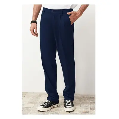 Trendyol Navy Blue Pleated Classic Baggy Fit Fabric Trousers 95698966