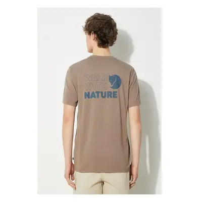 Tričko Fjallraven Walk With Nature T-shirt M hnědá barva, s potiskem, 99287460