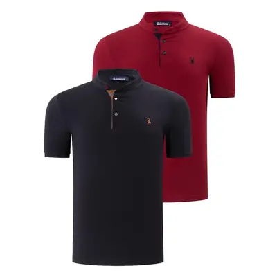 DUO SET T8560 DEWBERRY MENS T-SHIRT-BLACK-BURGUNDY 78821969