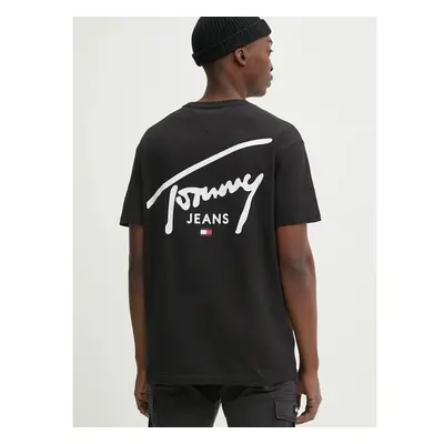 Bavlněné tričko Tommy Jeans černá barva, s potiskem, DM0DM18536 99341267