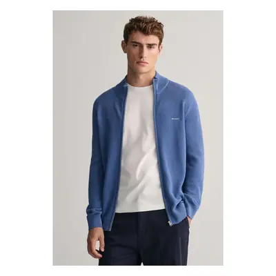 SVETR GANT COTTON PIQUE ZIP CARDIGAN DENIM BLUE MELANGE 97881079