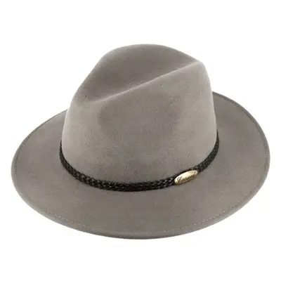 Šedý klobouk fedora plstěný s koženým pleteným páskem - Fiebig 99565835