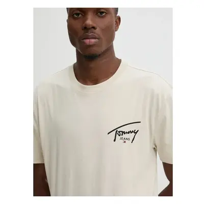 Bavlněné tričko Tommy Jeans béžová barva, s potiskem, DM0DM18536 99660715