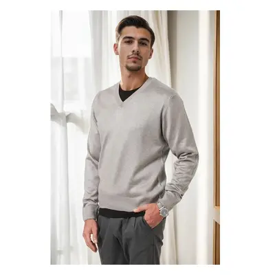 38804 Dewberry Mens V Neck Knit Sweater-LIGHT GREY 100275426