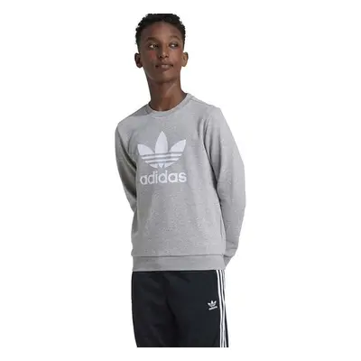 Dětská mikina adidas Originals TREFOIL CREW šedá barva, s potiskem, 93788281