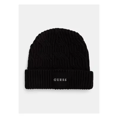 Čepice z vlněné směsi Guess CABLE BEANIE černá barva, z husté 99886094