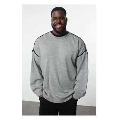 Trendyol Gray FL Mens Oversize Crew Neck Plain Knitwear Plus Size 99795014