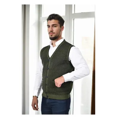 37376 Dewberry Houndstooth Patterned Mens Knit Vest-Khaki 100149742