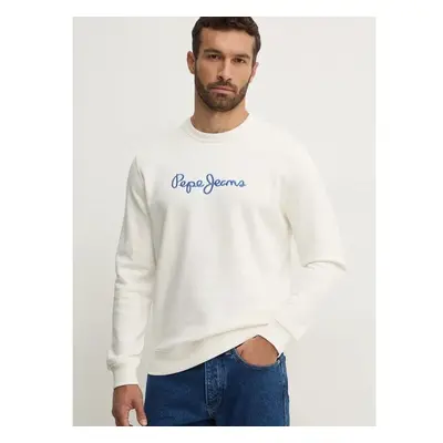 Bavlněná mikina Pepe Jeans NEW JOE CREW pánská, bílá barva, s aplikací 99953190