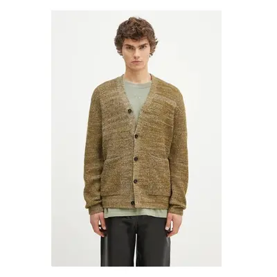 Vlněný svetr Norse Projects Loki Wool Cotton Rib Cardigan zelená barva 99543239