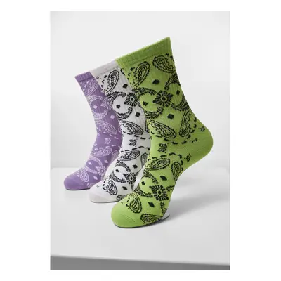 Urban Classics Bandana Pattern Socks 3-Pack bílá+lila+lila 87526446