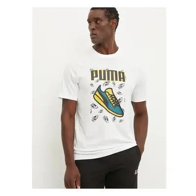 Bavlněné tričko Puma bílá barva, s potiskem, 683209 99233621