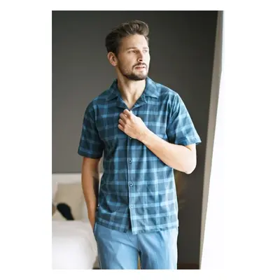 DN Nightwear Pánské pyžamo Luke modré káro 63037775