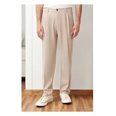 Trendyol Beige Pleated Classic Baggy Fit Fabric Trousers 96021182