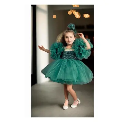 N4732 Dewberry Chiffon Sequined Girls Evening Dress-GREEN 99791937