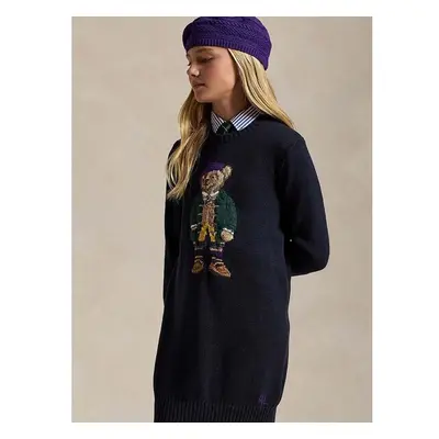 Dětské bavlněné šaty Polo Ralph Lauren tmavomodrá barva, mini, 100263339