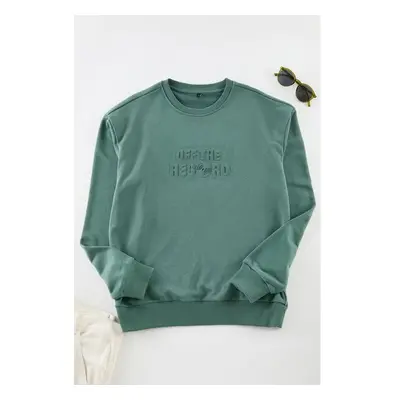 Trendyol Green Oversize/Wide Cut Embossed Text Printed Sweatshirt 99928377