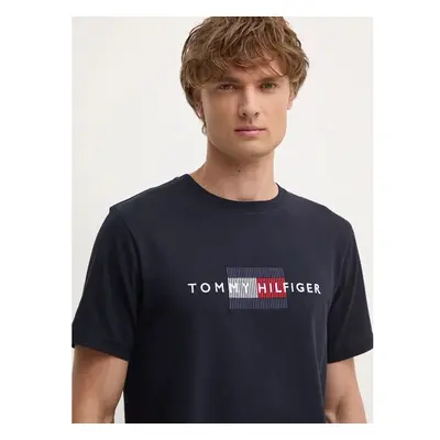 Bavlněné tričko Tommy Hilfiger tmavomodrá barva, s aplikací, 100240438