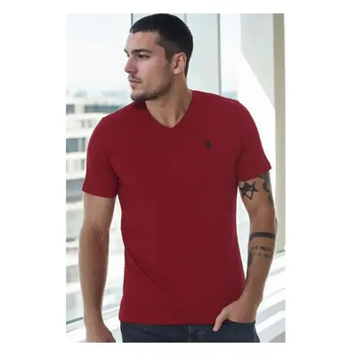 T8568 DEWBERRY V-NECK MENS T-SHIRT-BURGUNDY-1 70779697