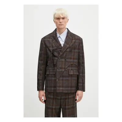 Vlněné sako Andersson Bell Soe Check Wrap Double Breasted Jacket hnědá 99543049