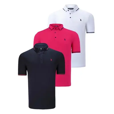 TRIPLE SET T8586 DEWBERRY MENS T-SHIRT-NAVY-WHITE-FUCHSIA 90426124