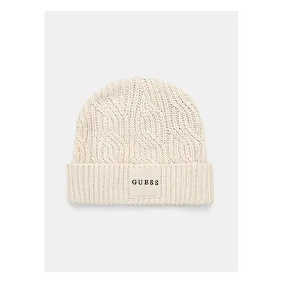 Čepice z vlněné směsi Guess CABLE BEANIE béžová barva, z husté 99884572