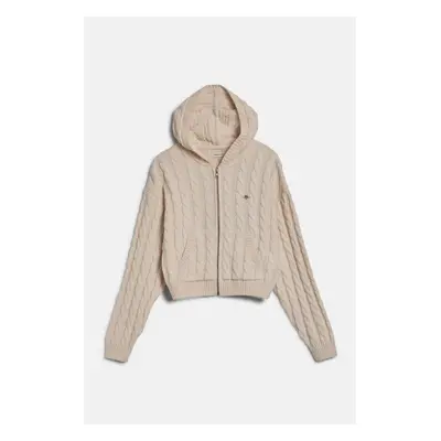 KARDIGAN GANT SHIELD CROPPED CABLE ZIP HOODIE EGGSHELL 93464095